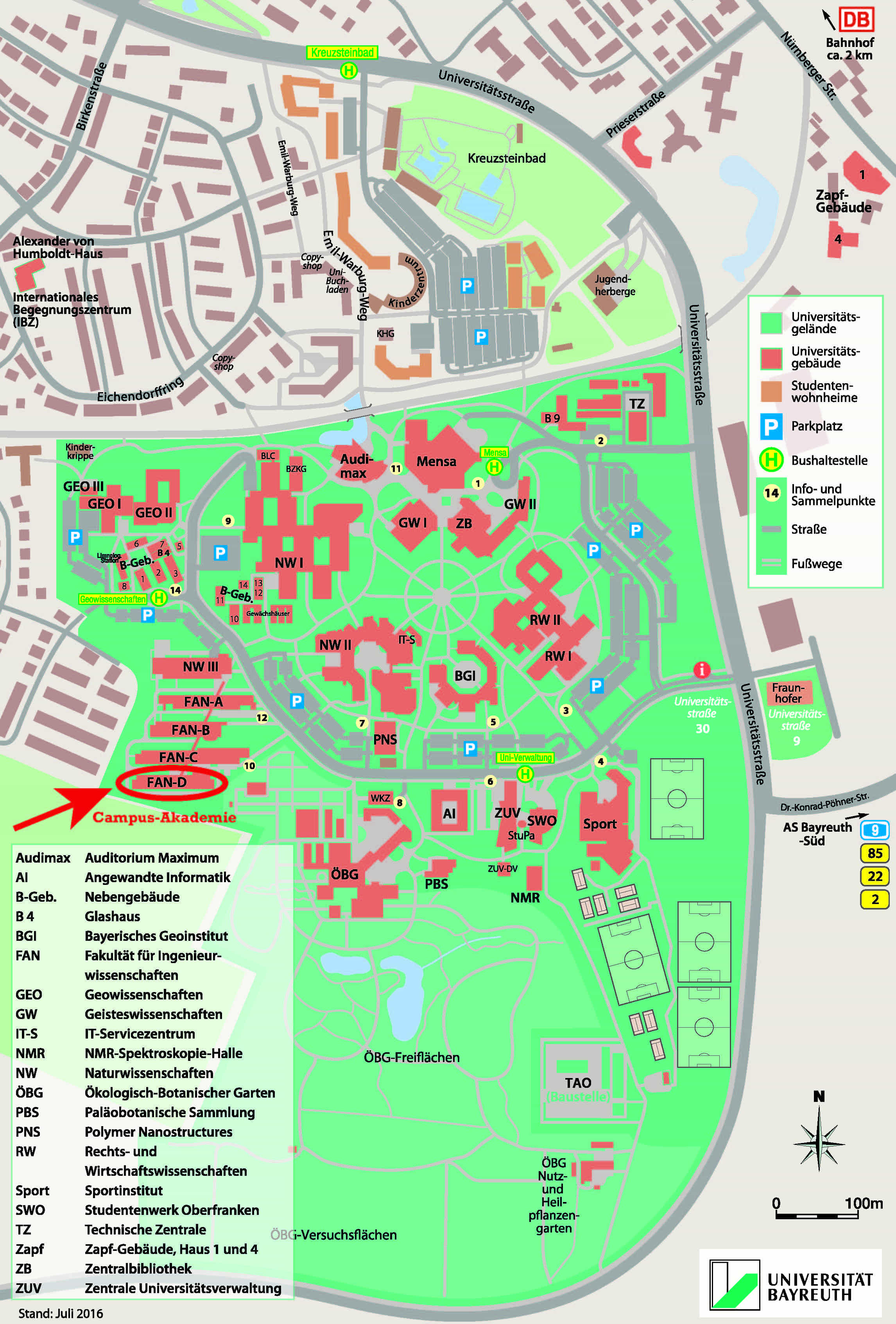 Campusplan der Universität Bayreuth mit Campus-Akademie